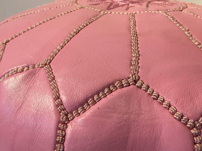 Moroccan Hand Tooled Leather Pouf in Baby Pink Color – view 8