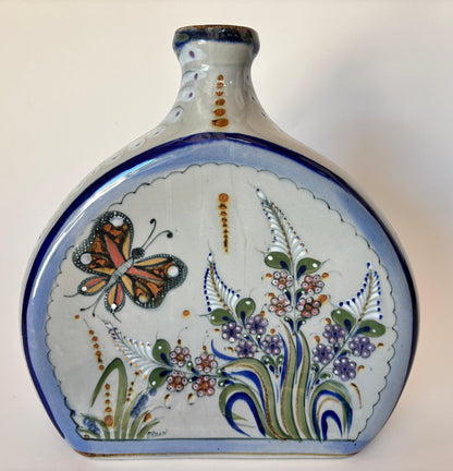 Vintage Erandi Tonalá Pottery Flask Vase, Hand-Painted, Signed, Circa 1970s — additional view 2