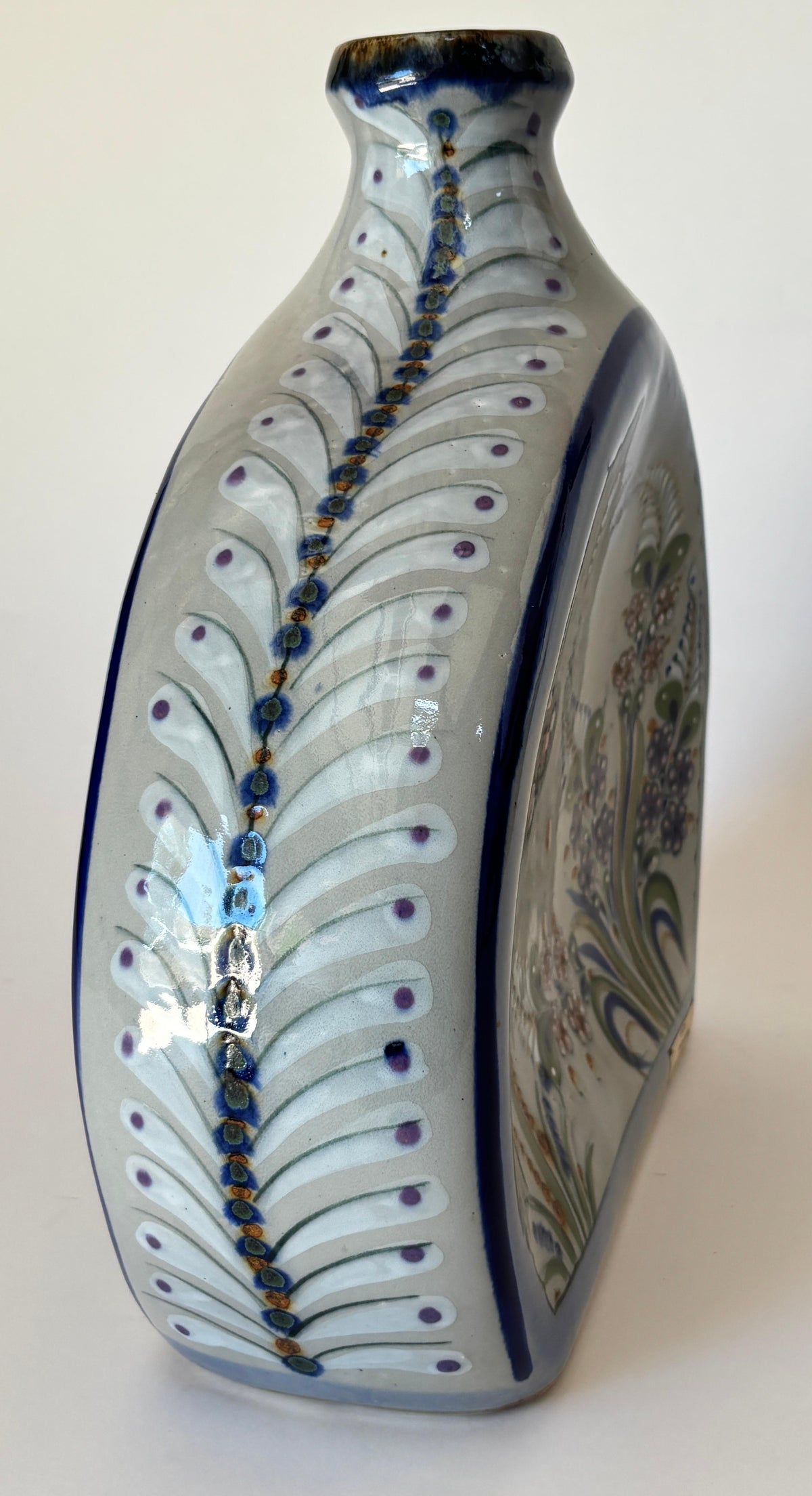 Vintage Erandi Tonalá Pottery Flask Vase, Hand-Painted, Signed, Circa 1970s — additional view 9