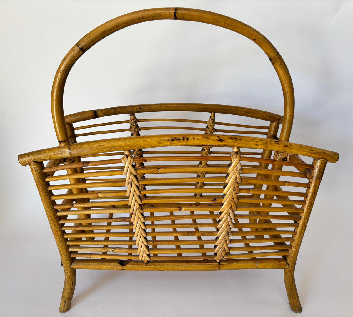 Vintage Bamboo and Rattan Magazine Rack, Hand-Braided Wicker — additional view 4