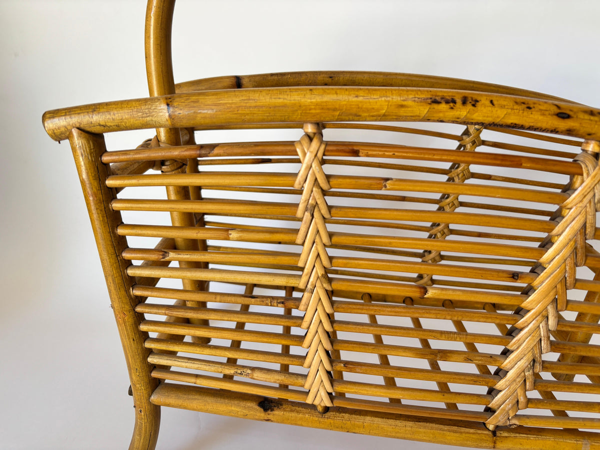 Vintage Bamboo and Rattan Magazine Rack, Hand-Braided Wicker — additional view 5