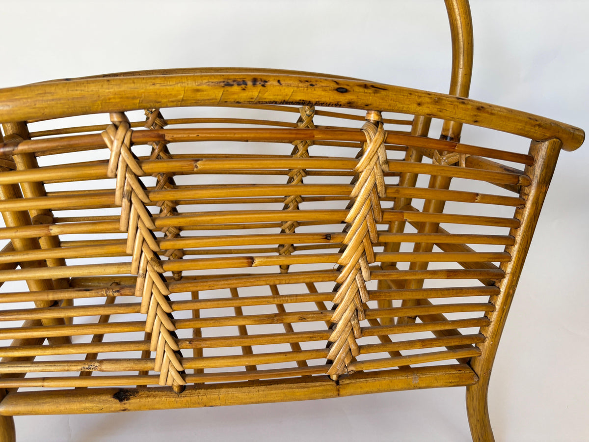 Vintage Bamboo and Rattan Magazine Rack, Hand-Braided Wicker — additional view 6