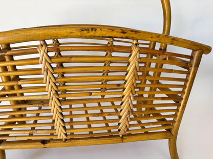Vintage Bamboo and Rattan Magazine Rack, Hand-Braided Wicker — additional view 6