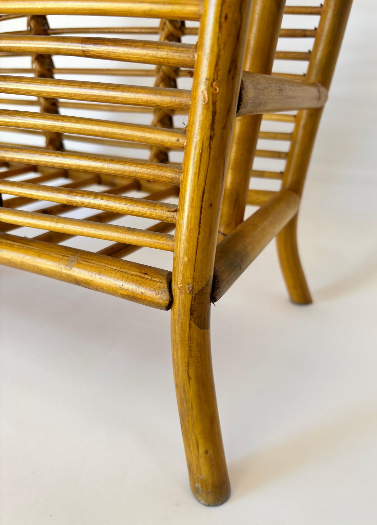 Vintage Bamboo and Rattan Magazine Rack, Hand-Braided Wicker — additional view 7
