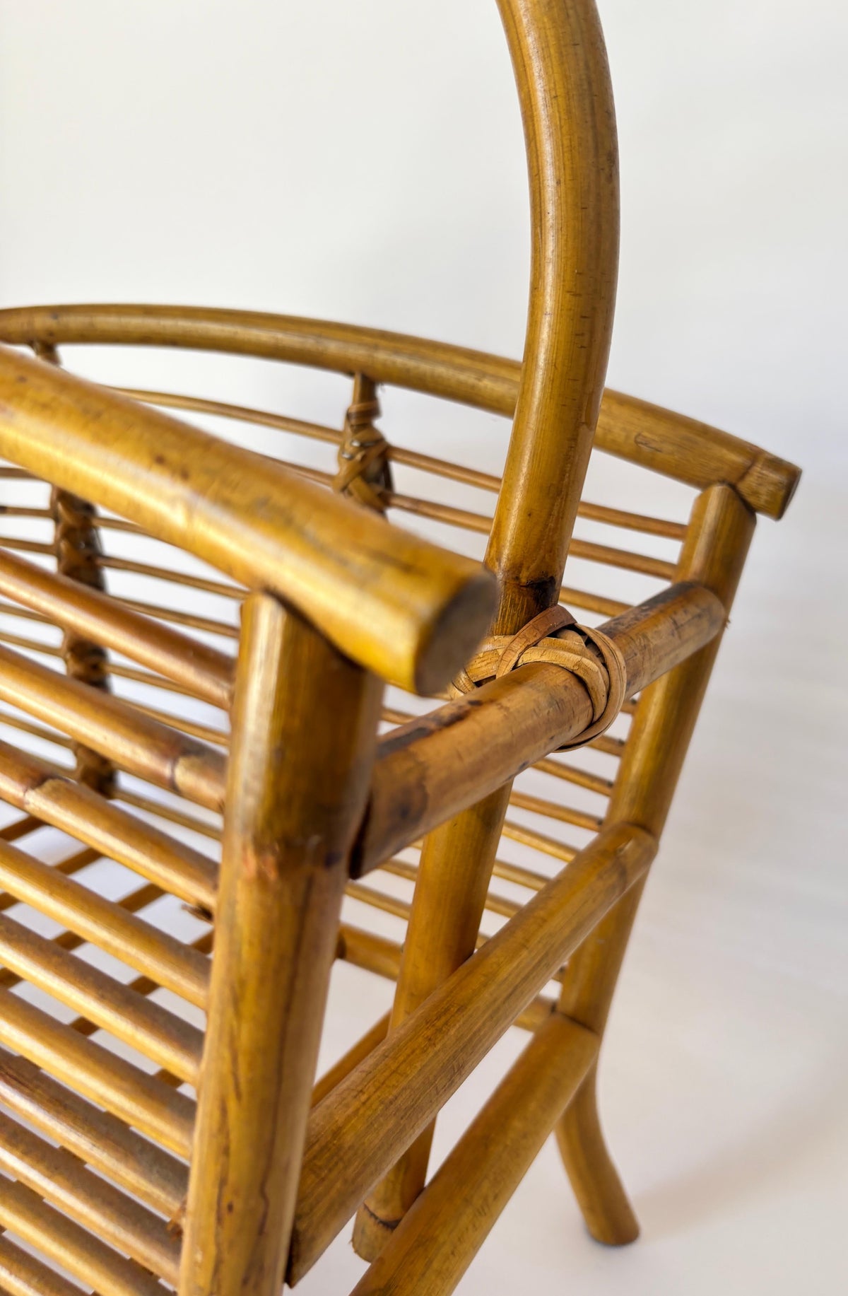 Vintage Bamboo and Rattan Magazine Rack, Hand-Braided Wicker — additional view 8