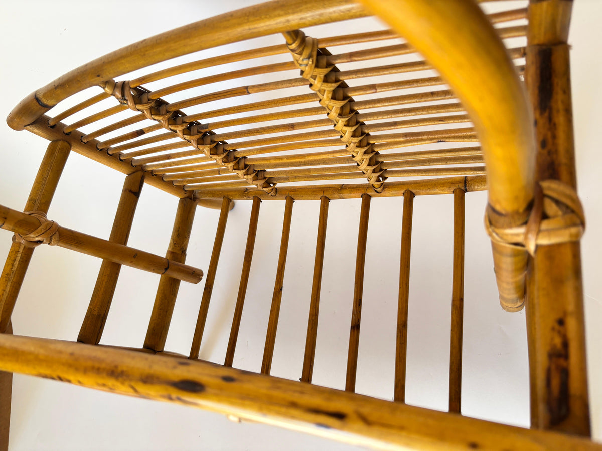 Vintage Bamboo and Rattan Magazine Rack, Hand-Braided Wicker — additional view 10