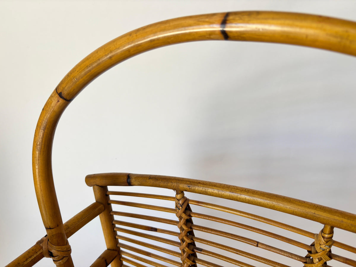 Vintage Bamboo and Rattan Magazine Rack, Hand-Braided Wicker — additional view 12