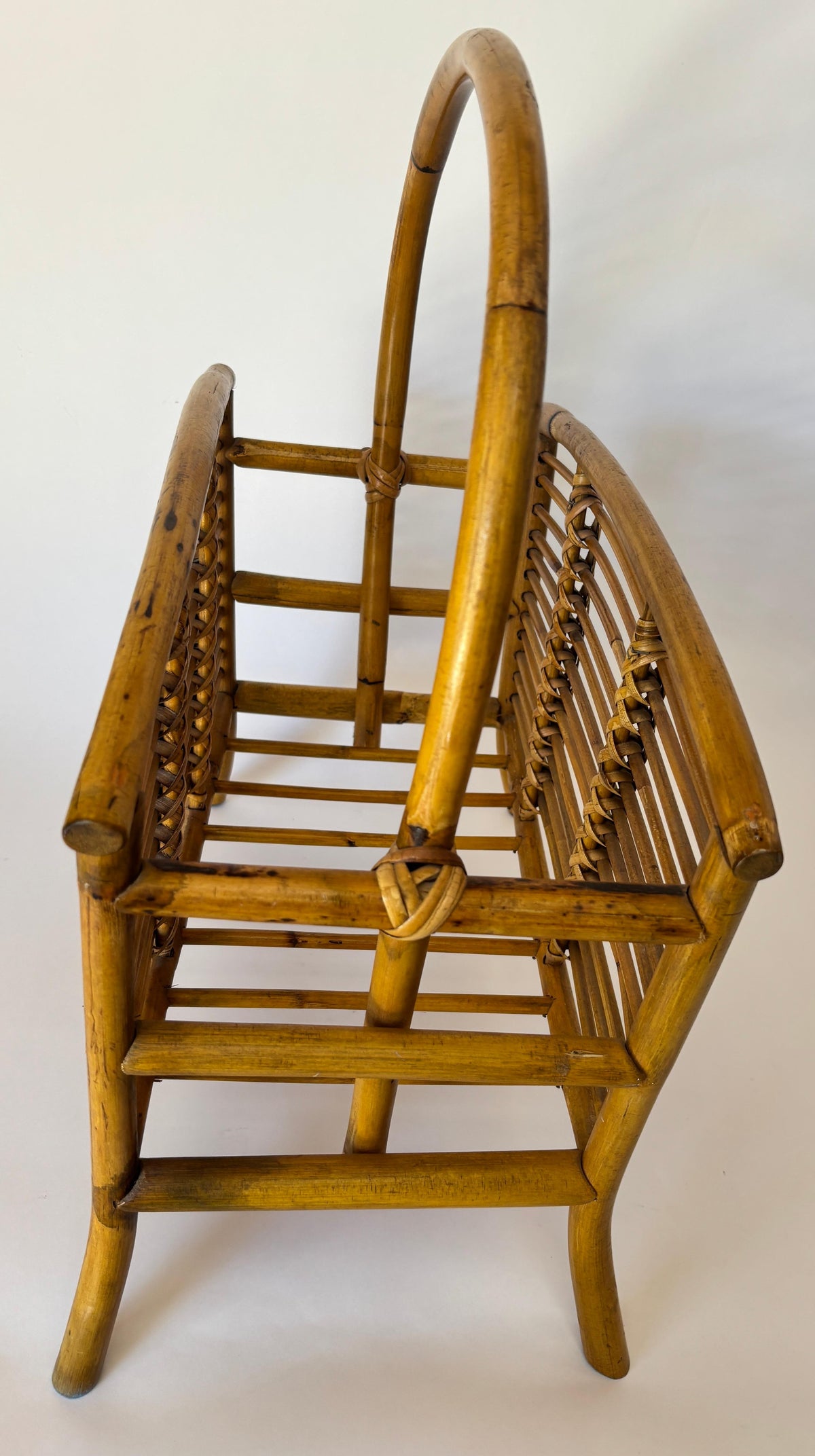 Vintage Bamboo and Rattan Magazine Rack, Hand-Braided Wicker — additional view 13