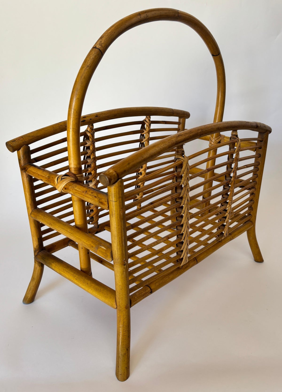 Vintage Bamboo and Rattan Magazine Rack, Hand-Braided Wicker — additional view 14