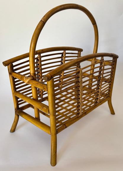 Vintage Bamboo and Rattan Magazine Rack, Hand-Braided Wicker — additional view 14