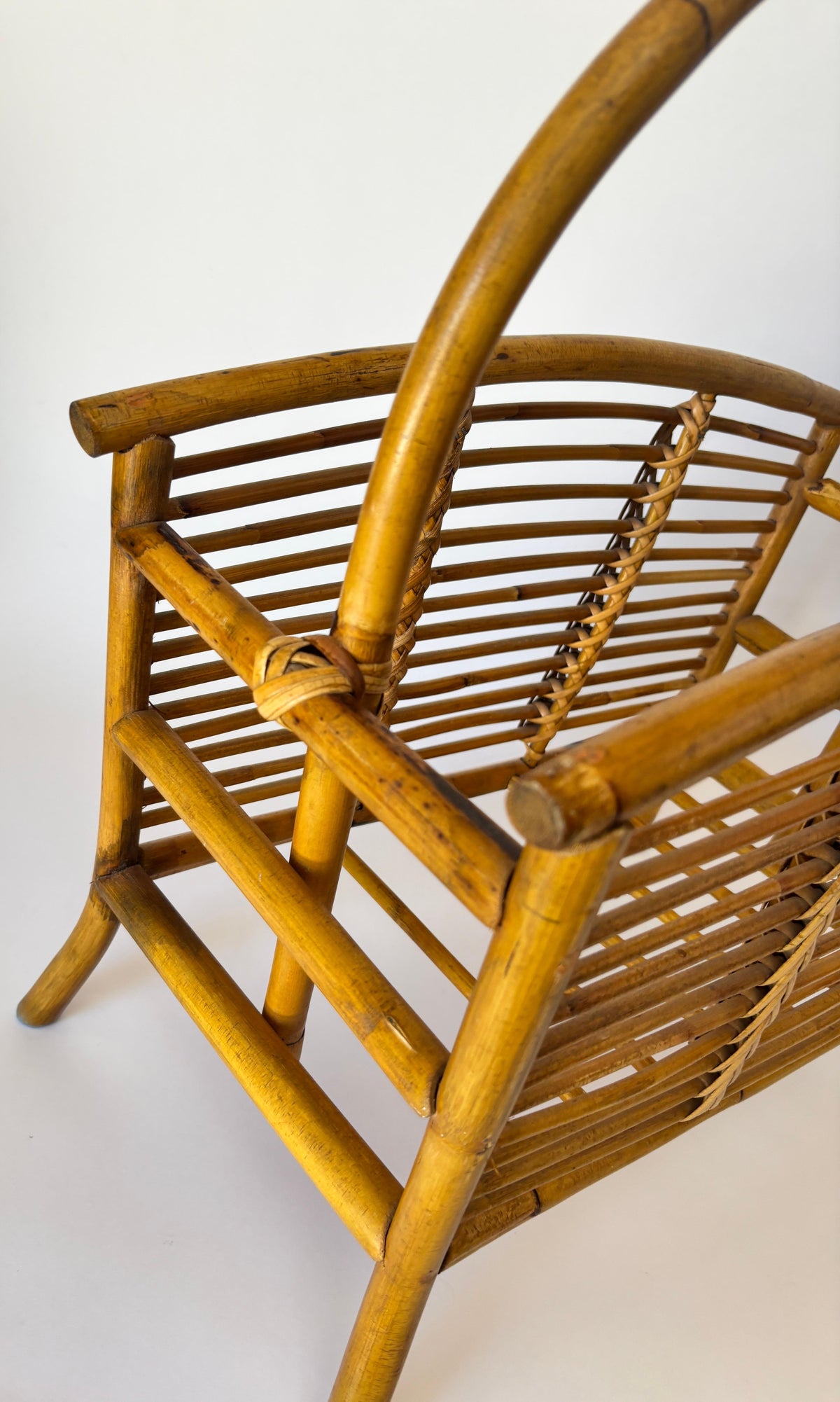 Vintage Bamboo and Rattan Magazine Rack, Hand-Braided Wicker — additional view 15