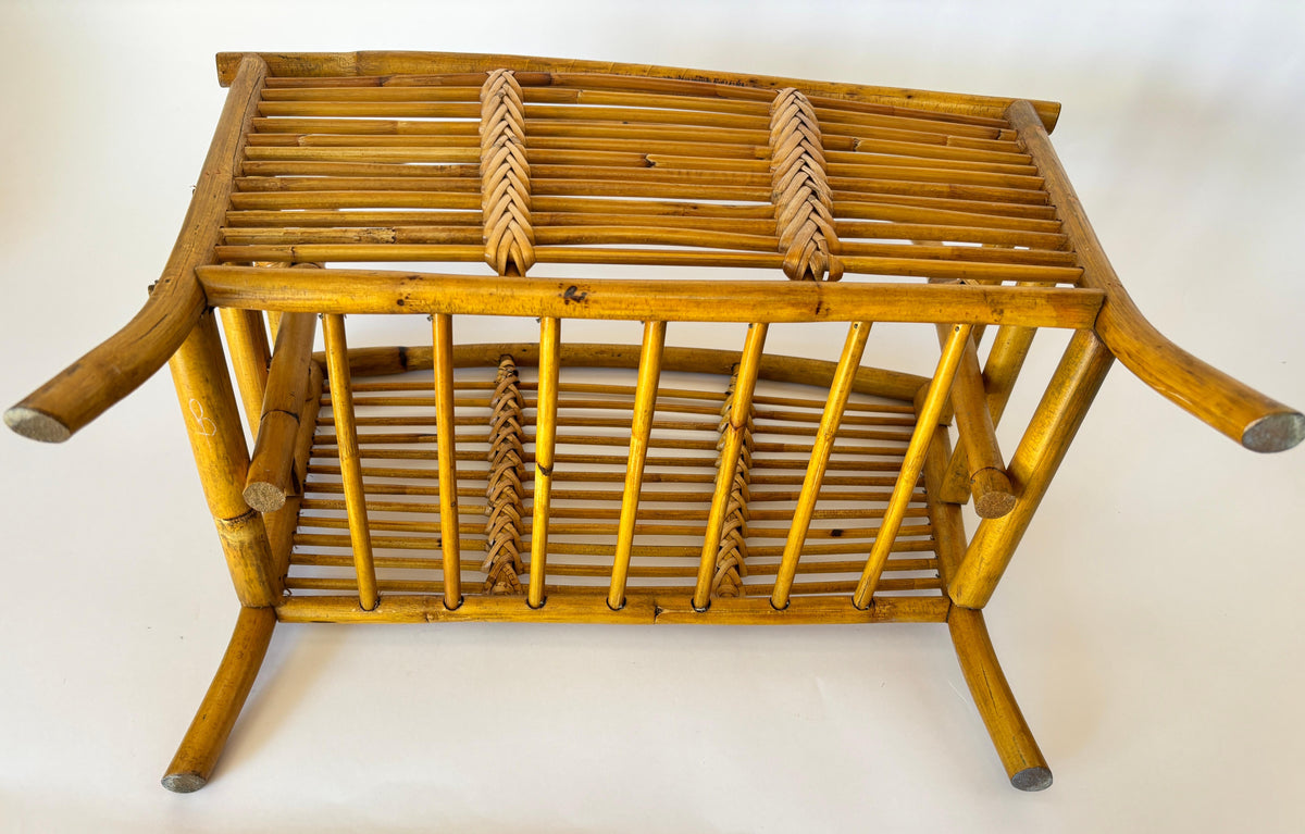 Vintage Bamboo and Rattan Magazine Rack, Hand-Braided Wicker — additional view 17