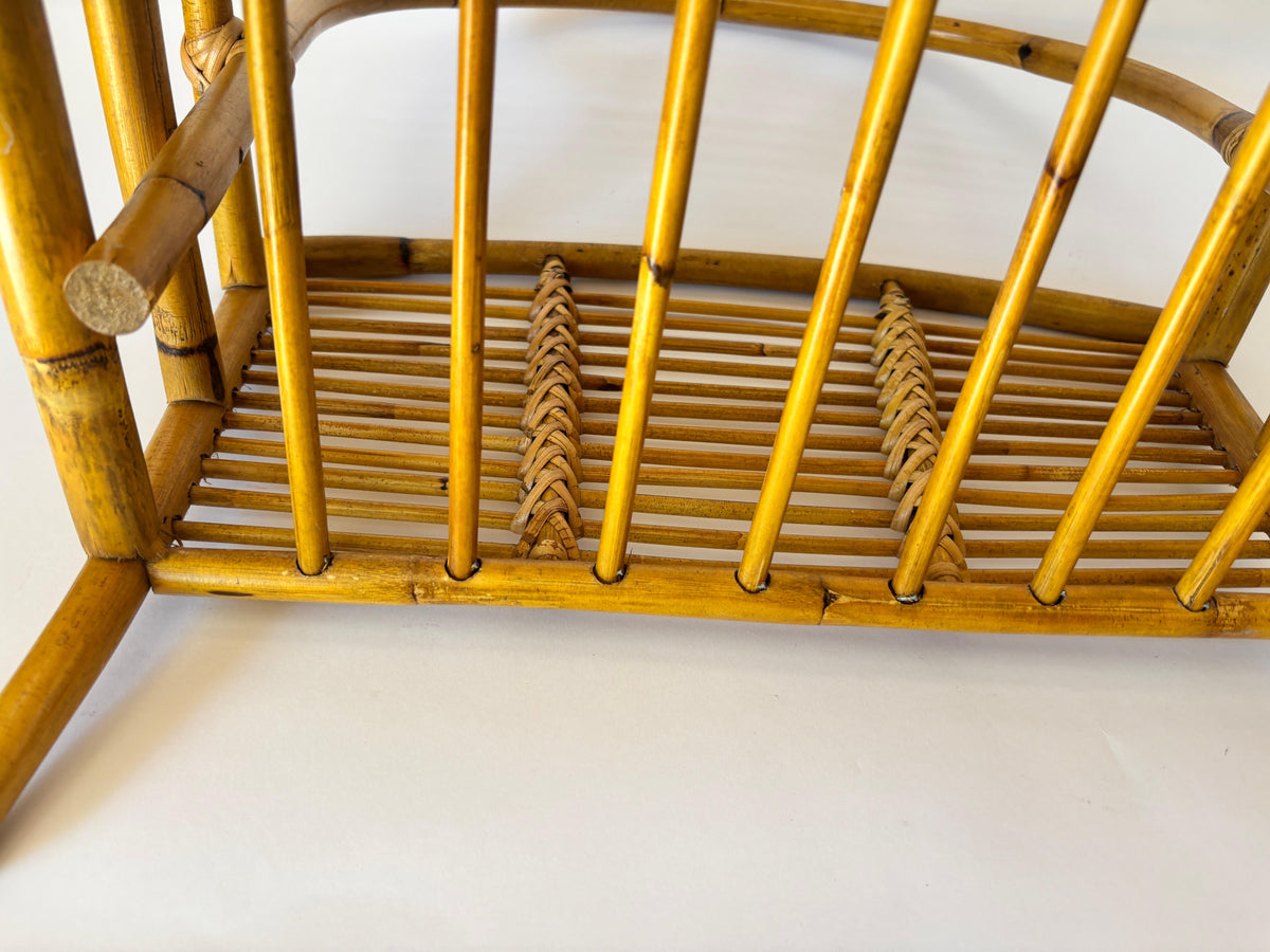 Vintage Bamboo and Rattan Magazine Rack, Hand-Braided Wicker — additional view 18
