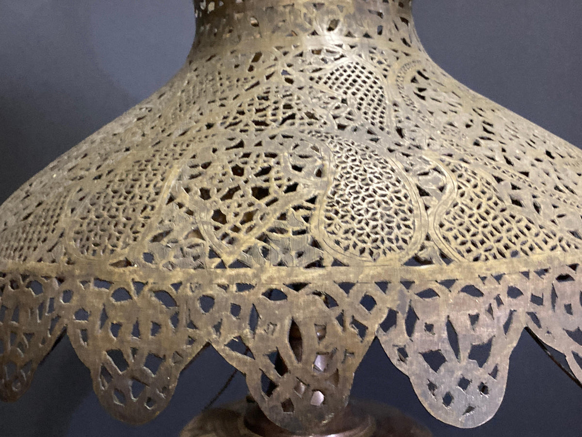 Antique Middle Eastern Handcrafted Moorish Islamic Brass Floor Lamp 19th Century — detail view 6
