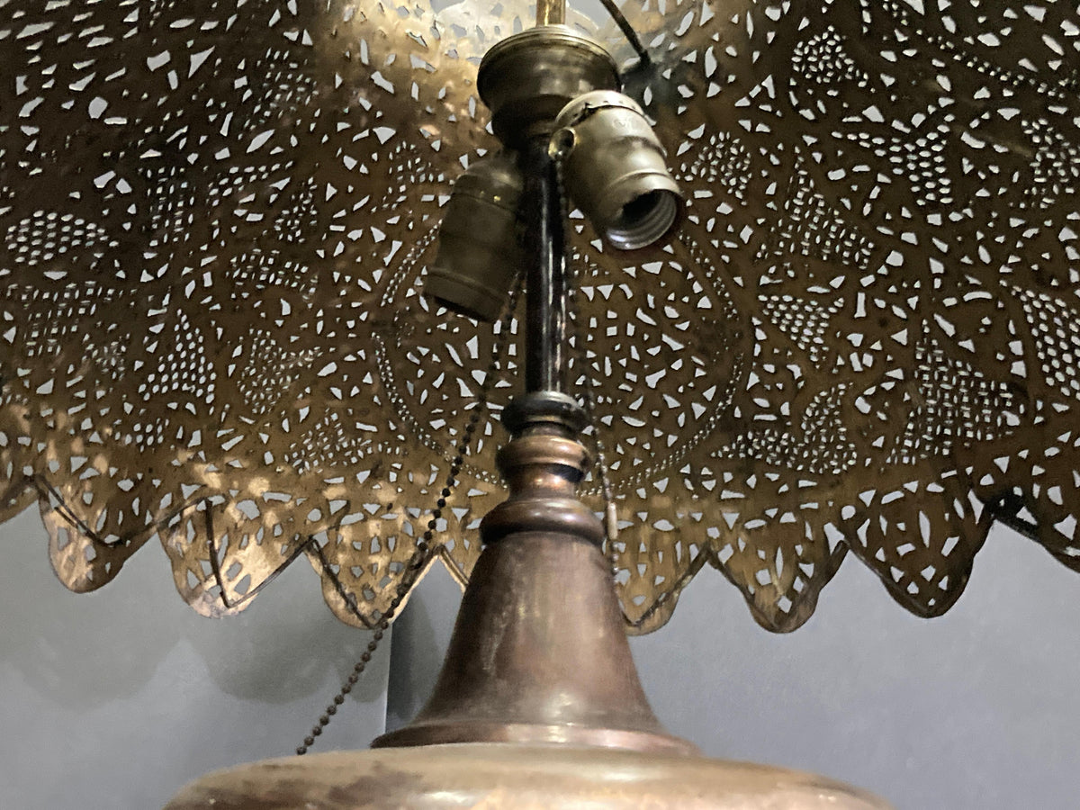 Antique Middle Eastern Handcrafted Moorish Islamic Brass Floor Lamp 19th Century — detail view 7