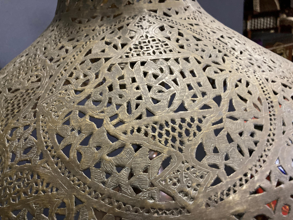 Antique Middle Eastern Handcrafted Moorish Islamic Brass Floor Lamp 19th Century — detail view 15