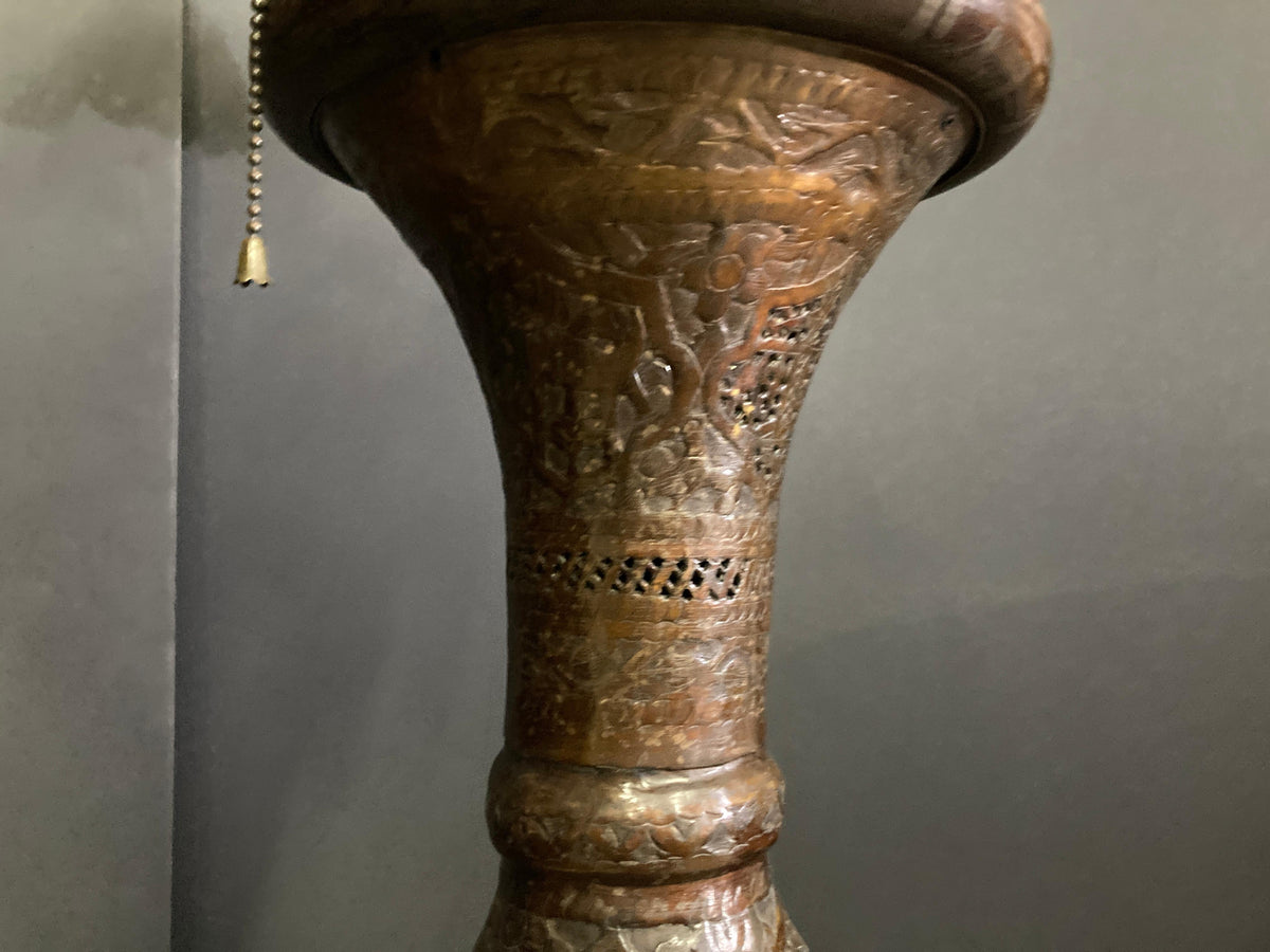 Antique Middle Eastern Handcrafted Moorish Islamic Brass Floor Lamp 19th Century — detail view 18