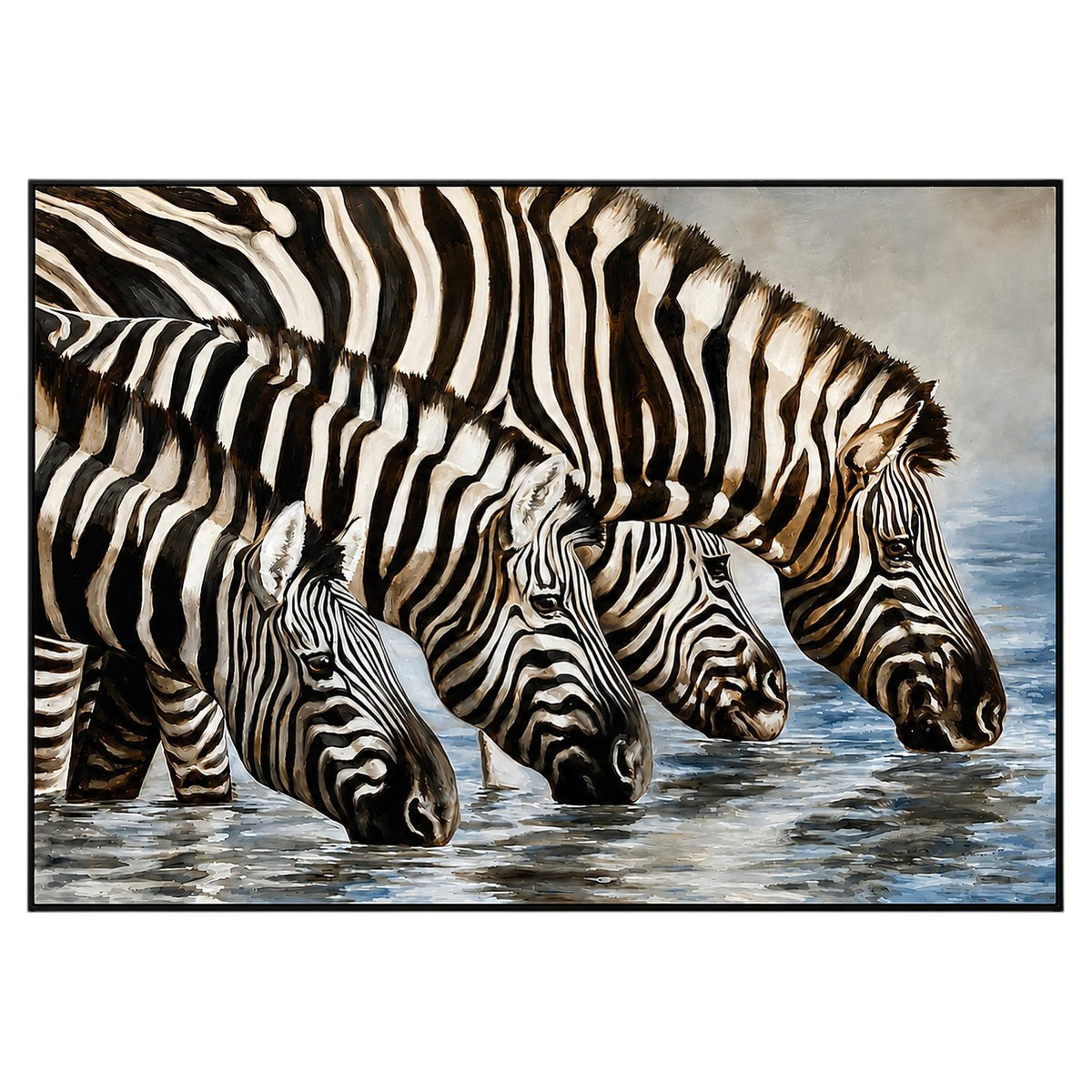 Kindrie Grove African Zebras at an Oasis Large Oil on Canvas Painting, 1999 — detail view 2