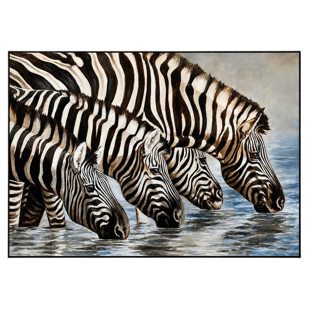 Kindrie Grove African Zebras at an Oasis Large Oil on Canvas Painting, 1999 — Canada
