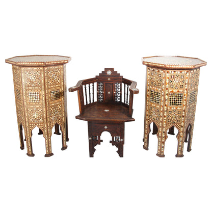 Pair of Moroccan Moorish Octagonal Pedestal Tables with Mother-of-Pearl