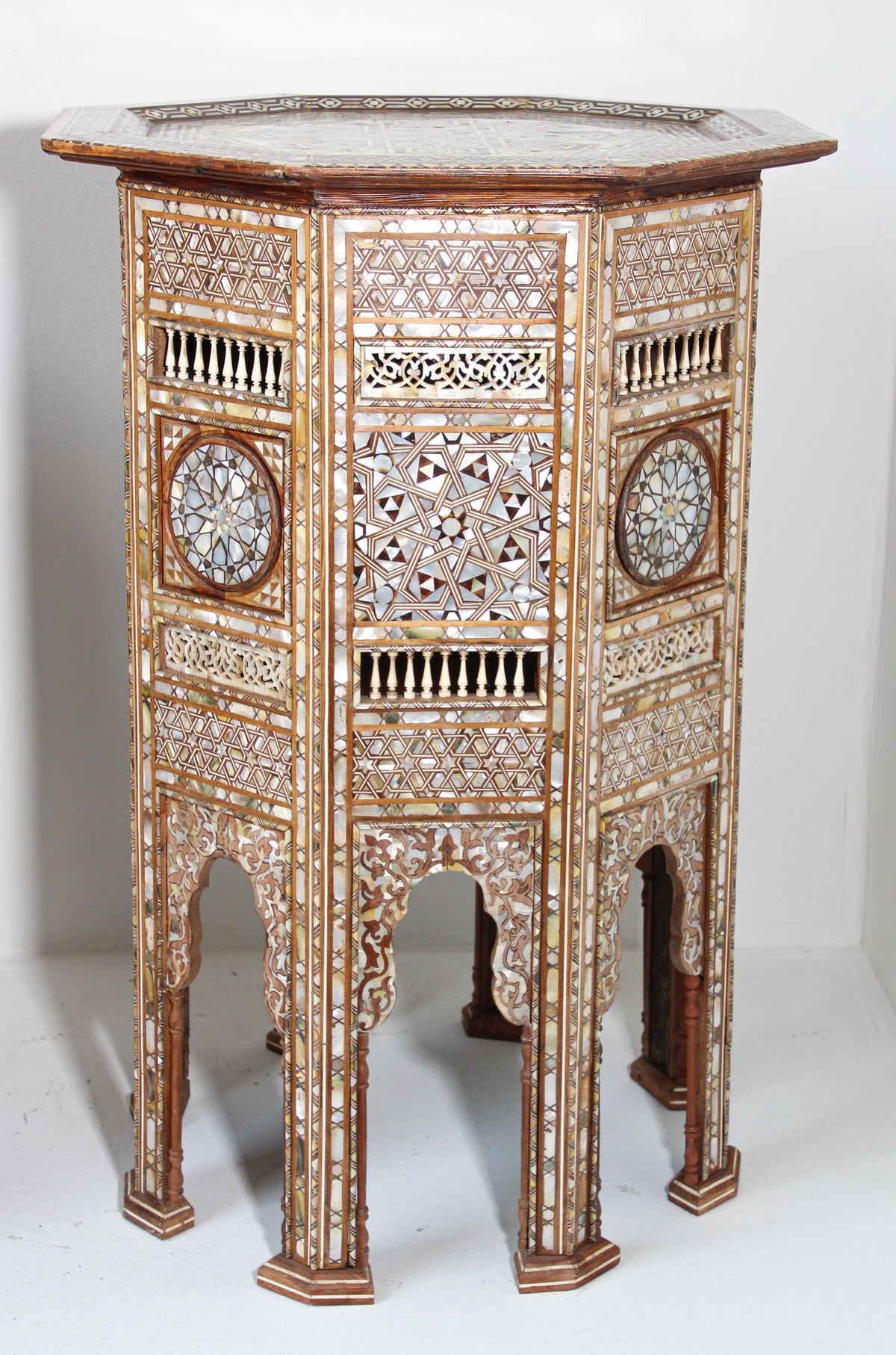 Pair of Large Antique Ottoman Moorish Abalone, Mother-of-Pearl and Bone Inlaid