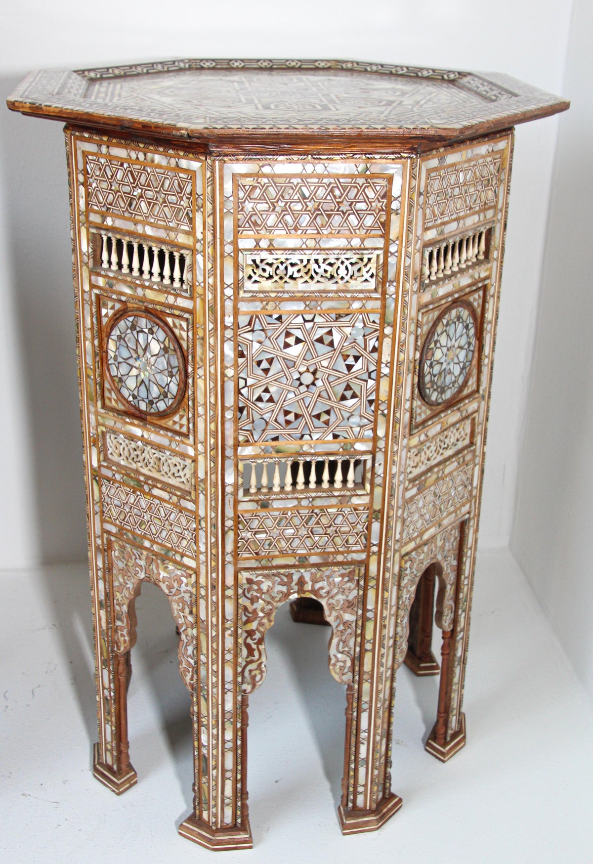 Pair of Large Antique Ottoman Moorish Abalone, Mother-of-Pearl and Bone Inlaid