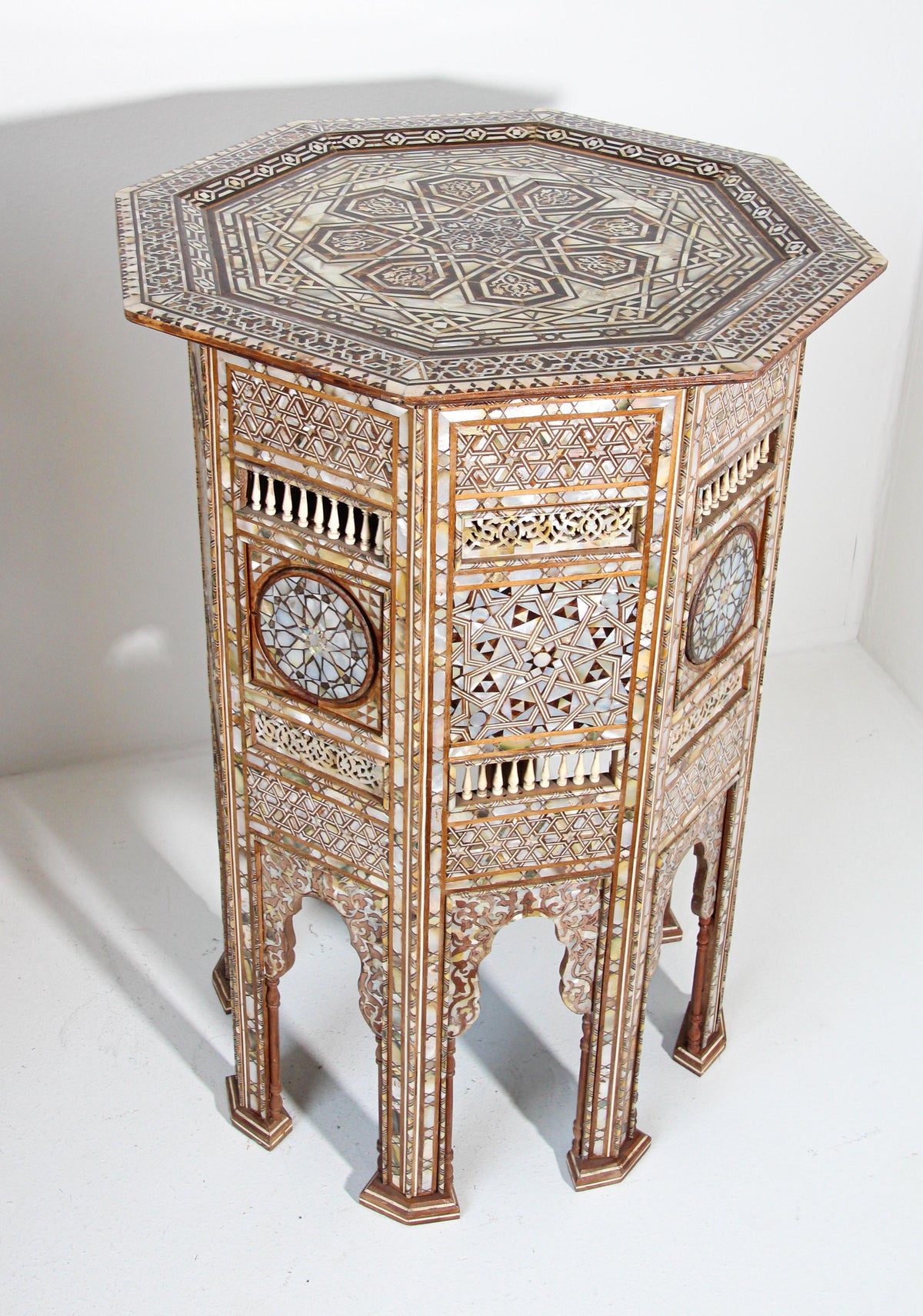 Pair of Large Antique Ottoman Moorish Abalone, Mother-of-Pearl and Bone Inlaid
