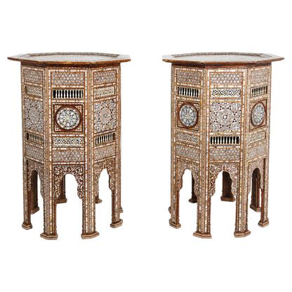 Pair of Large Antique Ottoman Moorish Abalone, Mother-of-Pearl and Bone Inlaid
