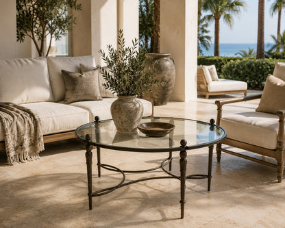 Michael Taylor Designs Montecito Round Glass Outdoor Coffee Table — United States