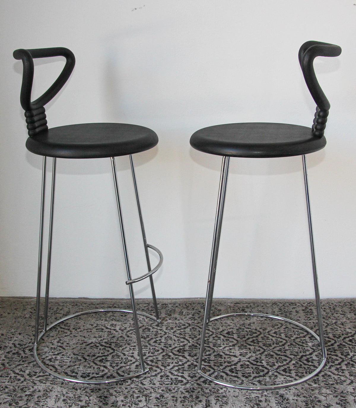 Nobu Tanigawa "Nardis" Black Bar Stools with Back for Fasem Italy, Set of Two — Italy