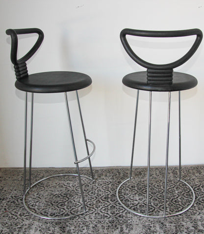 Nobu Tanigawa "Nardis" Black Bar Stools with Back for Fasem Italy, Set of Two — Italy