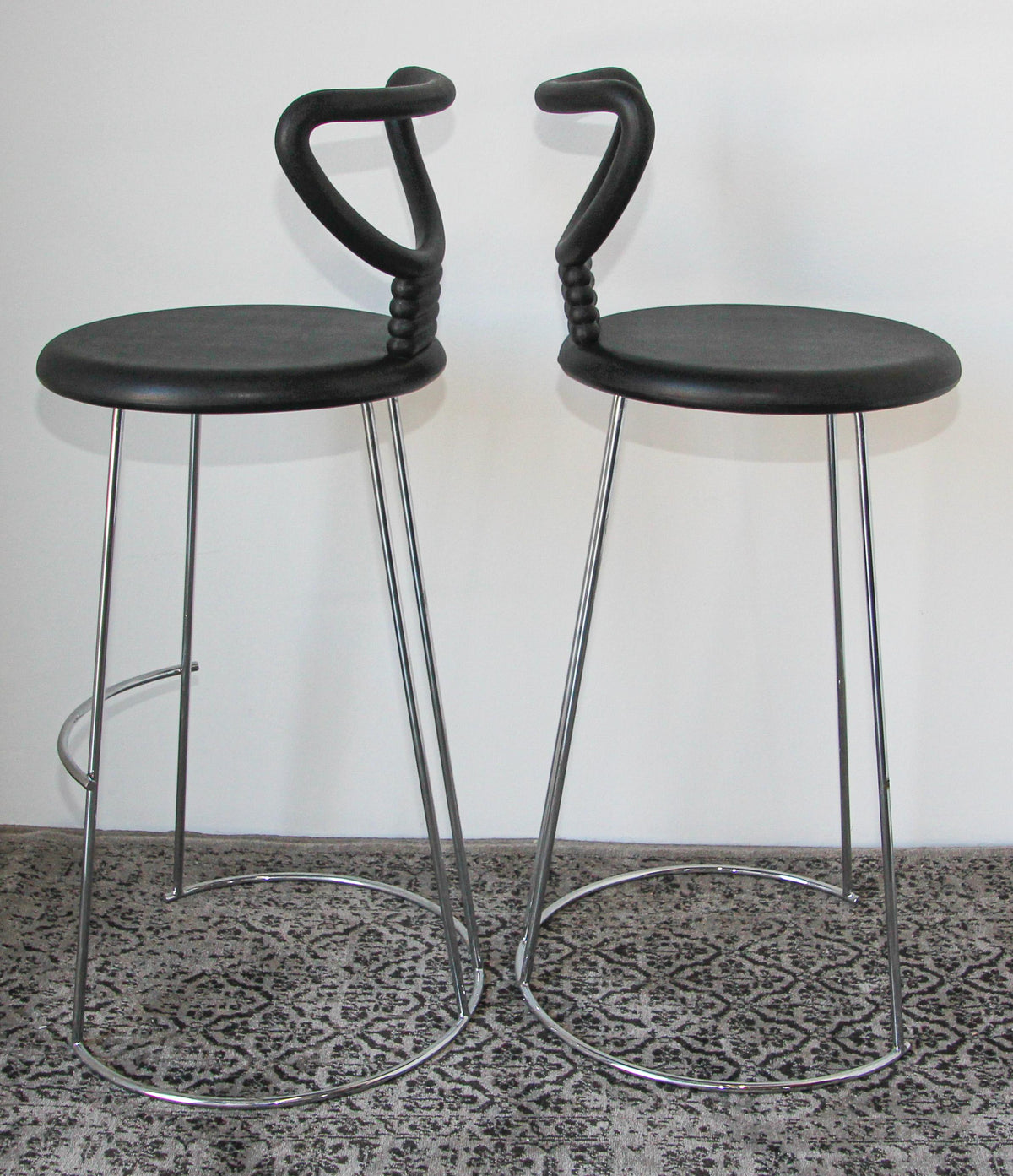Nobu Tanigawa "Nardis" Black Bar Stools with Back for Fasem Italy, Set of Two — Italy