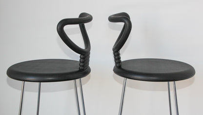 Nobu Tanigawa "Nardis" Black Bar Stools with Back for Fasem Italy, Set of Two — Italy