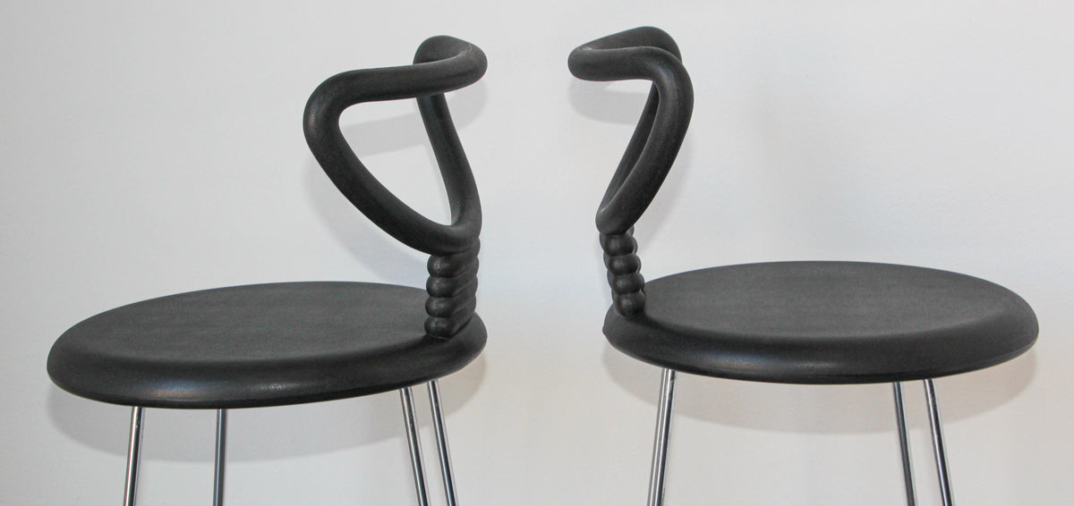 Nobu Tanigawa "Nardis" Black Bar Stools with Back for Fasem Italy, Set of Two — Italy