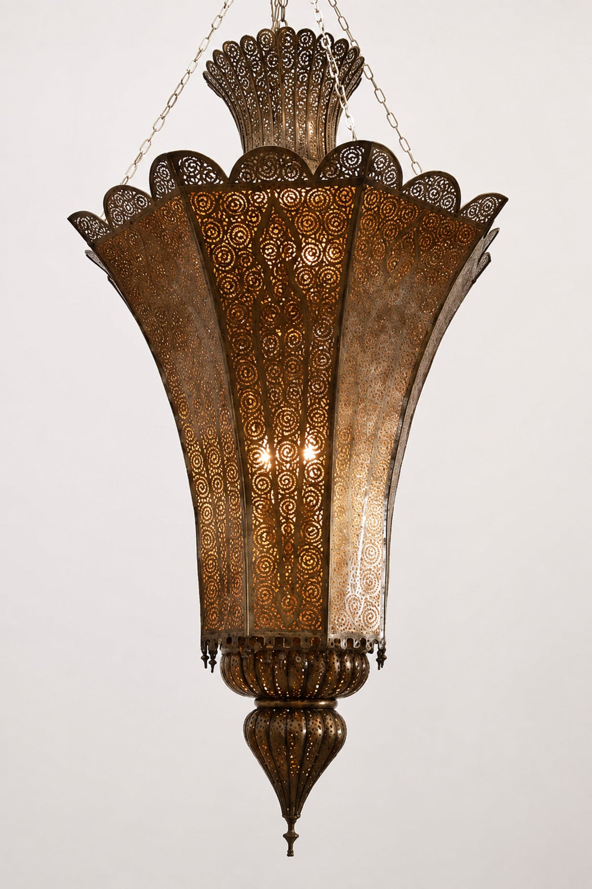 Monumental 88-Inch Moroccan Pierced Brass Chandelier Handcrafted in Marrakech – view 12