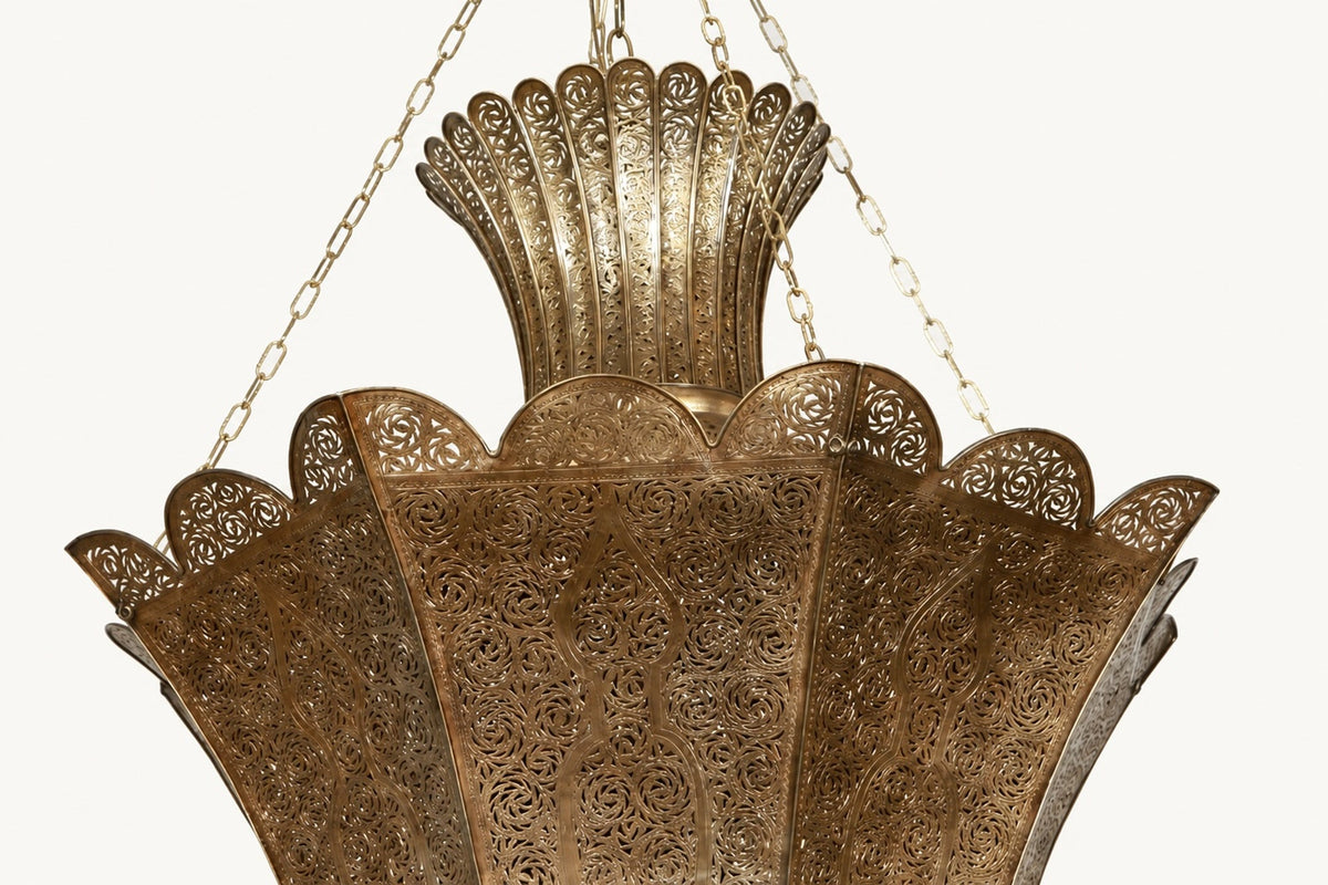 Monumental 88-Inch Moroccan Pierced Brass Chandelier Handcrafted in Marrakech – view 13