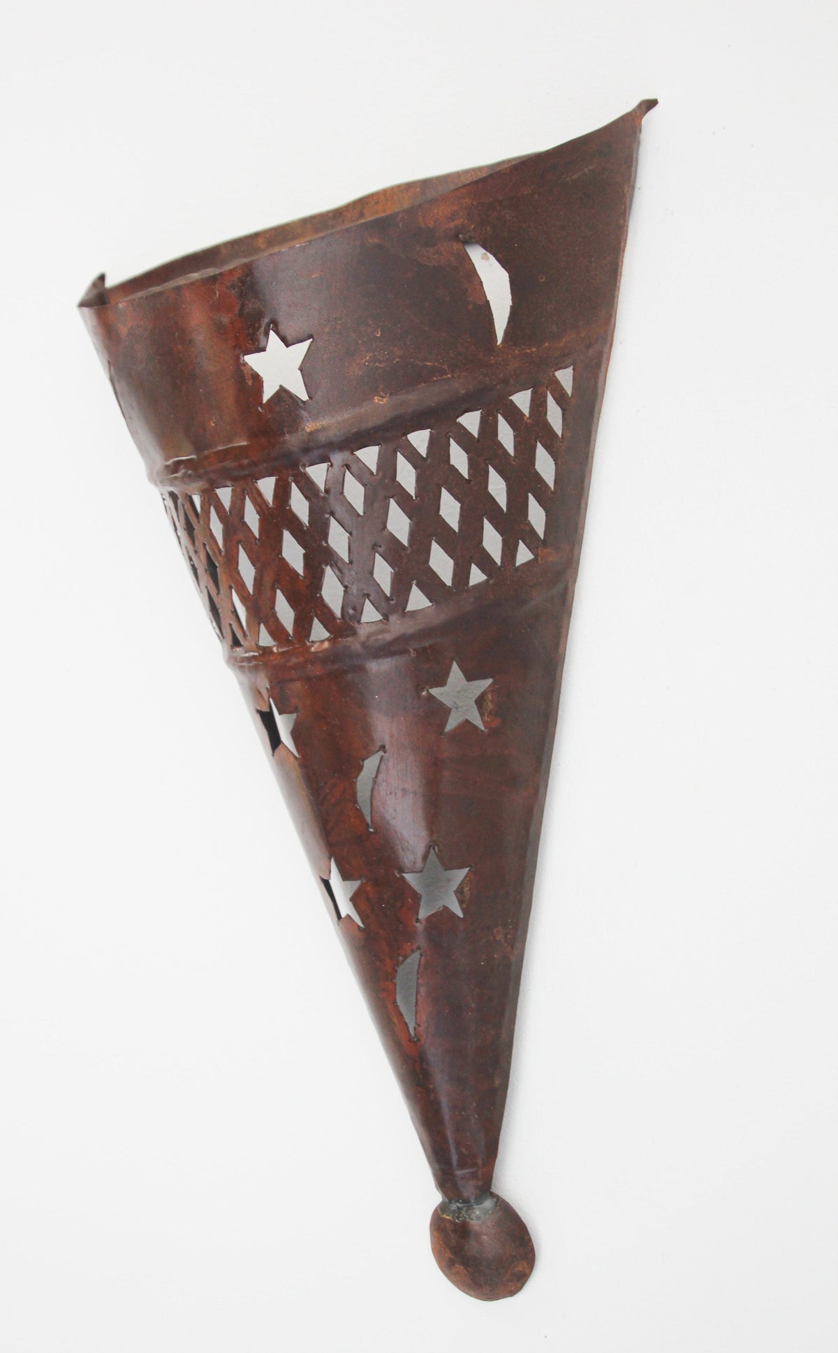 Moroccan Moorish Pierced Metal Wall Sconce Shade with Stars and Crescents – view 4