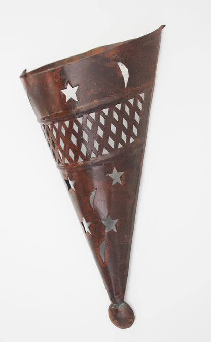 Moroccan Moorish Pierced Metal Wall Sconce Shade with Stars and Crescents – view 4