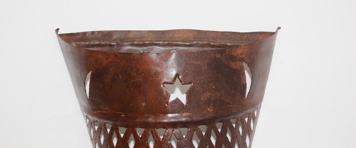 Moroccan Moorish Pierced Metal Wall Sconce Shade with Stars and Crescents – view 5