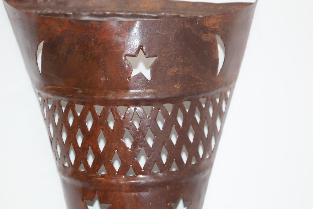 Moroccan Moorish Pierced Metal Wall Sconce Shade with Stars and Crescents – view 6