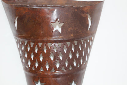 Moroccan Moorish Pierced Metal Wall Sconce Shade with Stars and Crescents – view 6