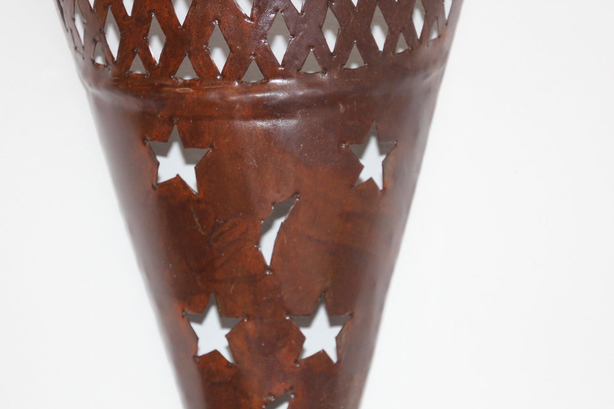 Moroccan Moorish Pierced Metal Wall Sconce Shade with Stars and Crescents – view 7