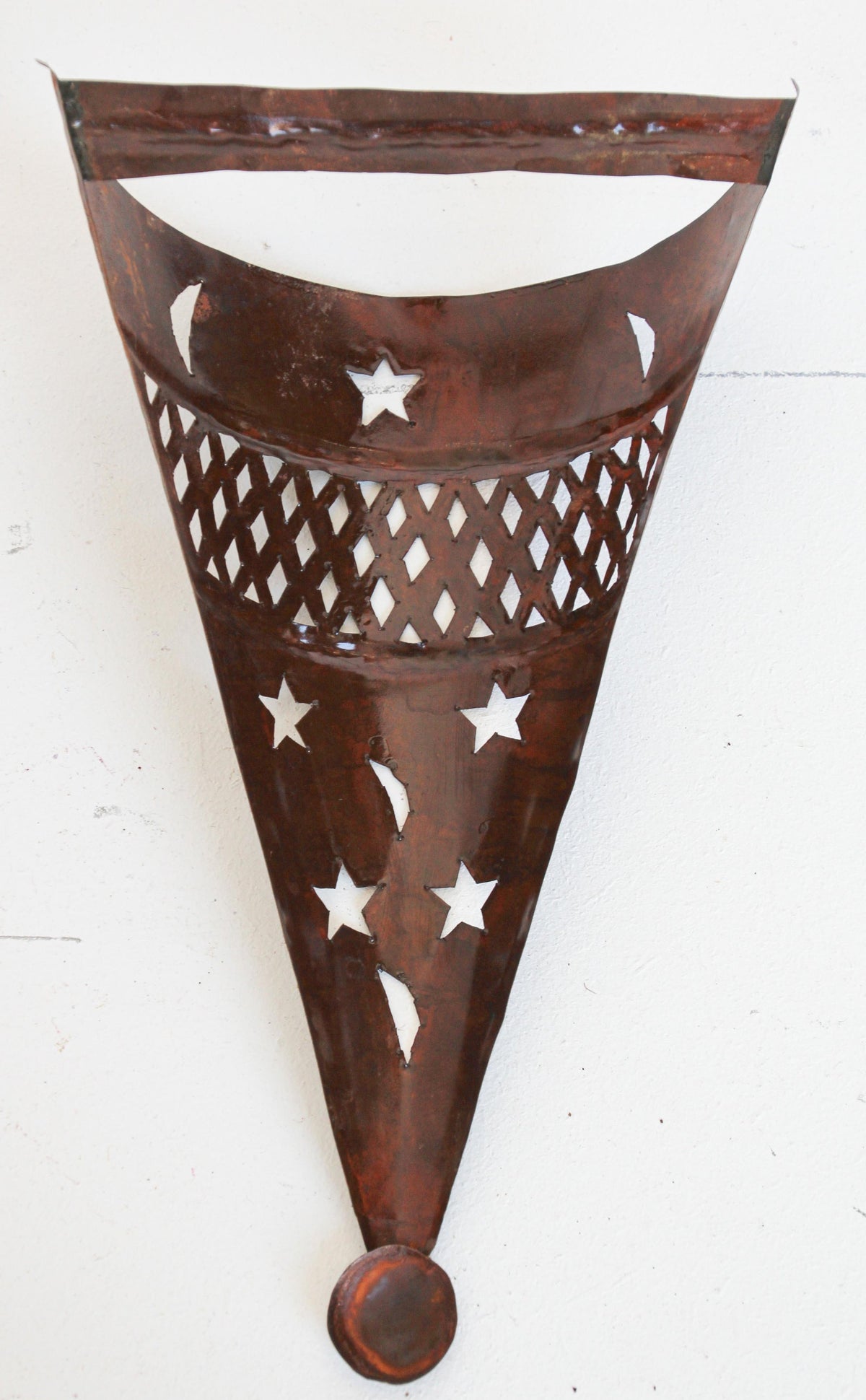 Moroccan Moorish Pierced Metal Wall Sconce Shade with Stars and Crescents – view 11