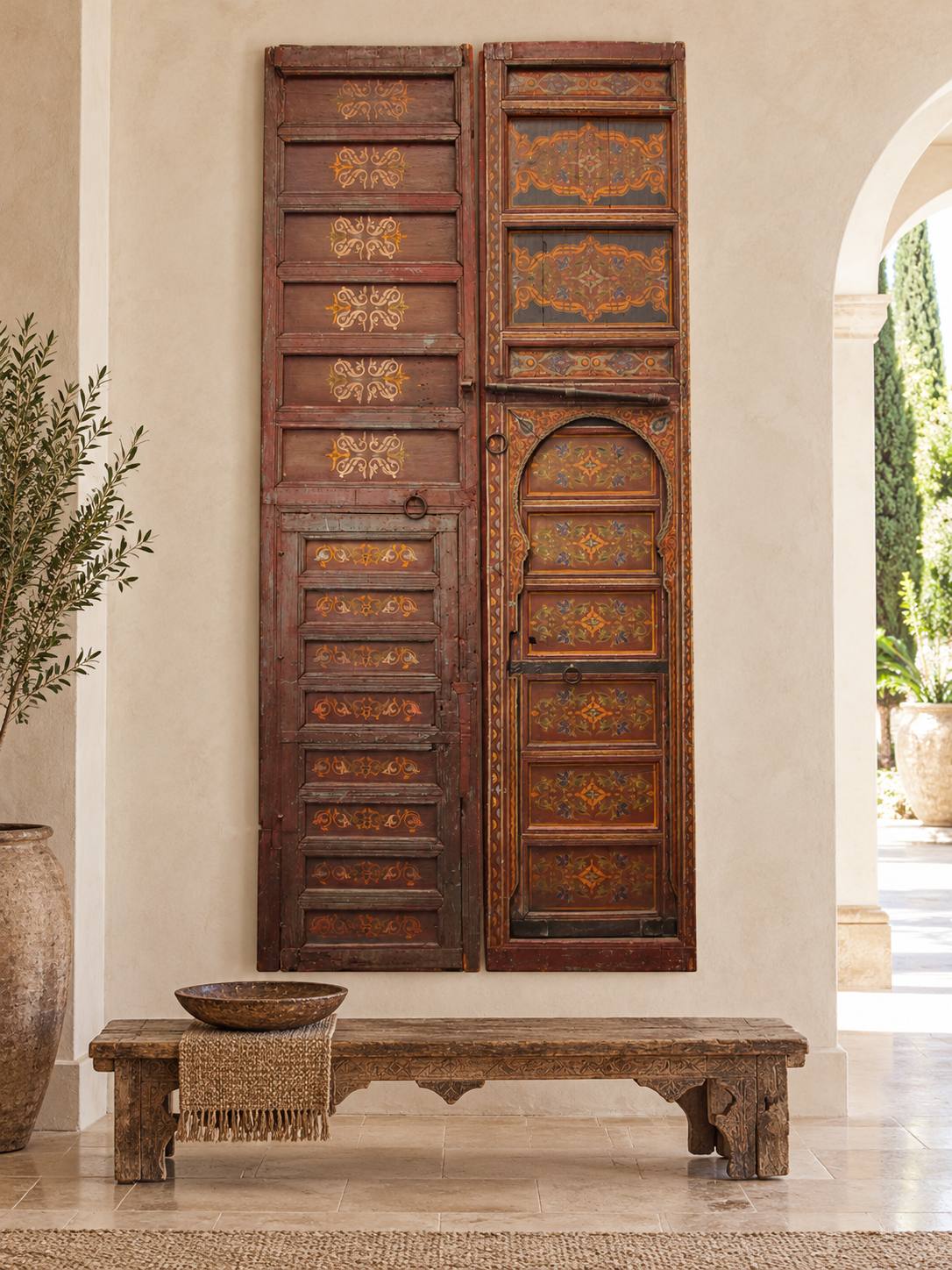 Pair of Monumental 19th-Century Moroccan Hand-Painted Riad Doors from Fez,