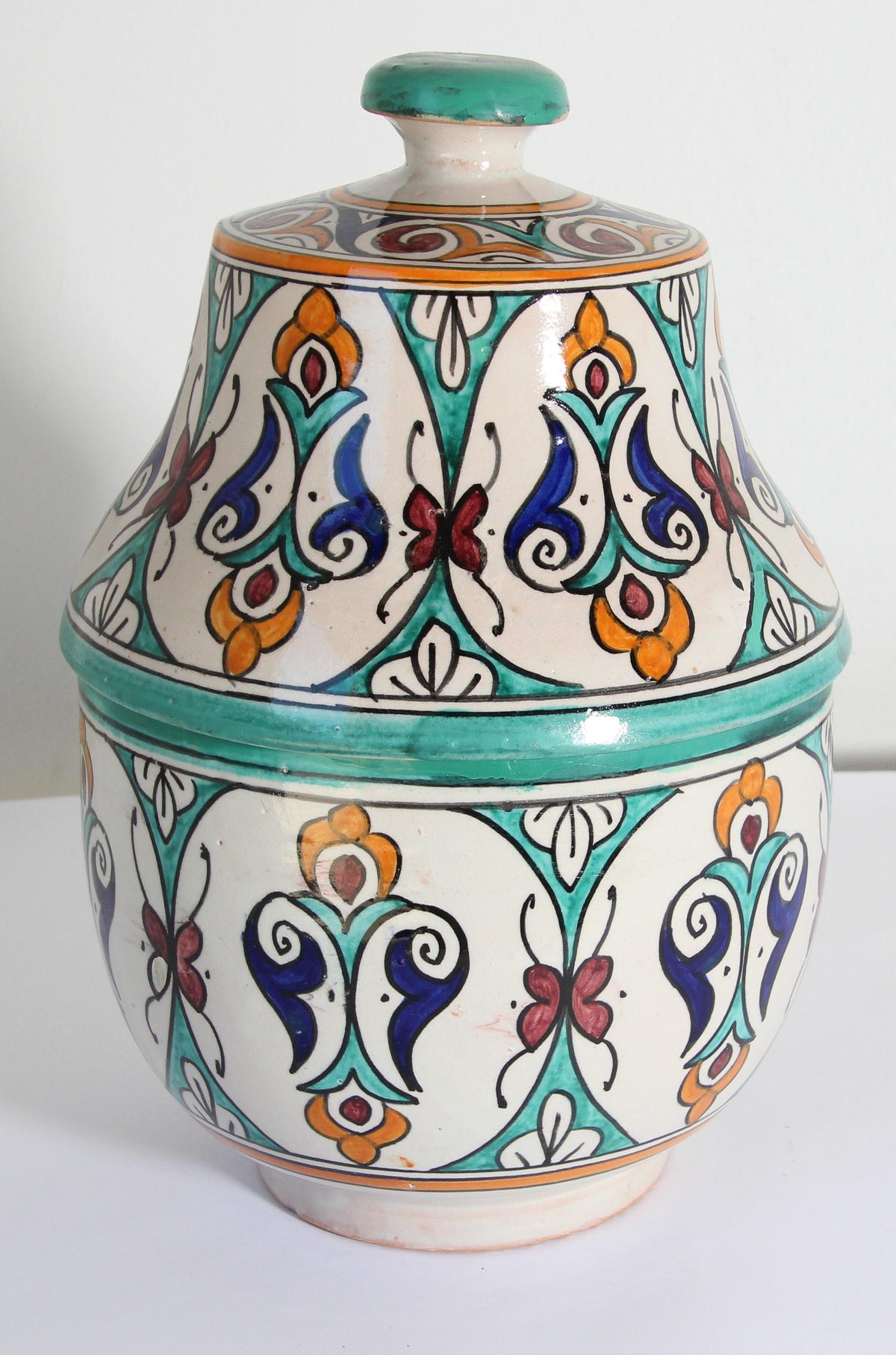 Glazed Moorish Ceramic Covered Jar Handcrafted in Fez Morocco — additional view 5