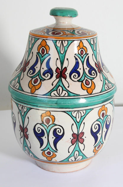 Glazed Moorish Ceramic Covered Jar Handcrafted in Fez Morocco — additional view 5
