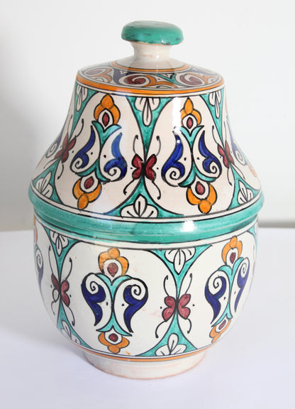 Glazed Moorish Ceramic Covered Jar Handcrafted in Fez Morocco — additional view 6