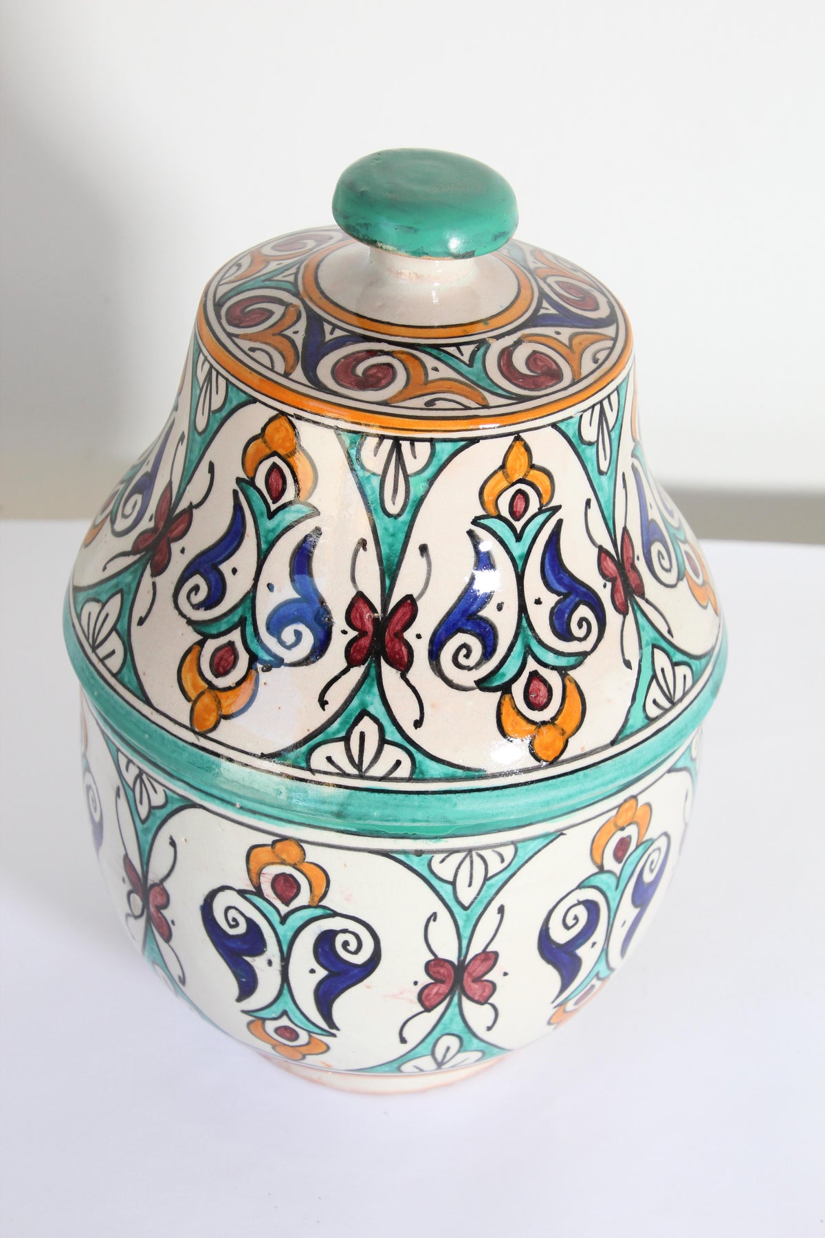 Glazed Moorish Ceramic Covered Jar Handcrafted in Fez Morocco — additional view 7