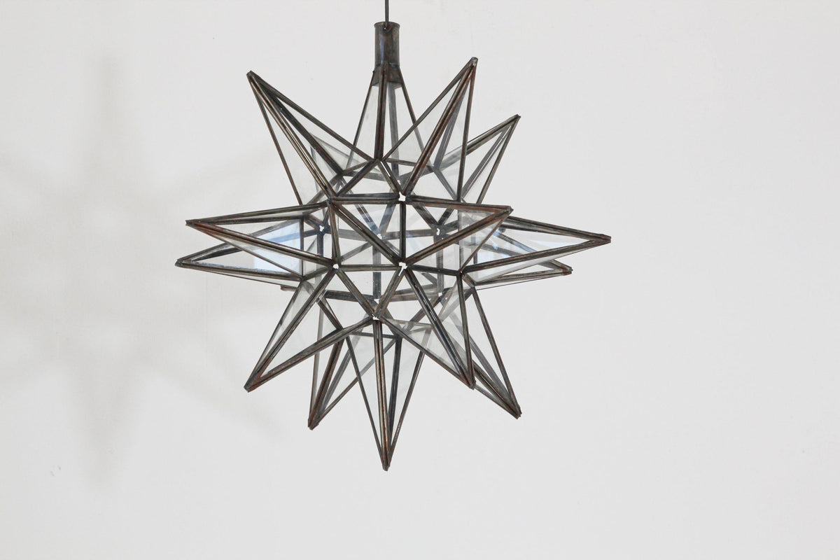 Moroccan Clear Glass and Metal Moravian Star Shape Lantern Pendant – view 2