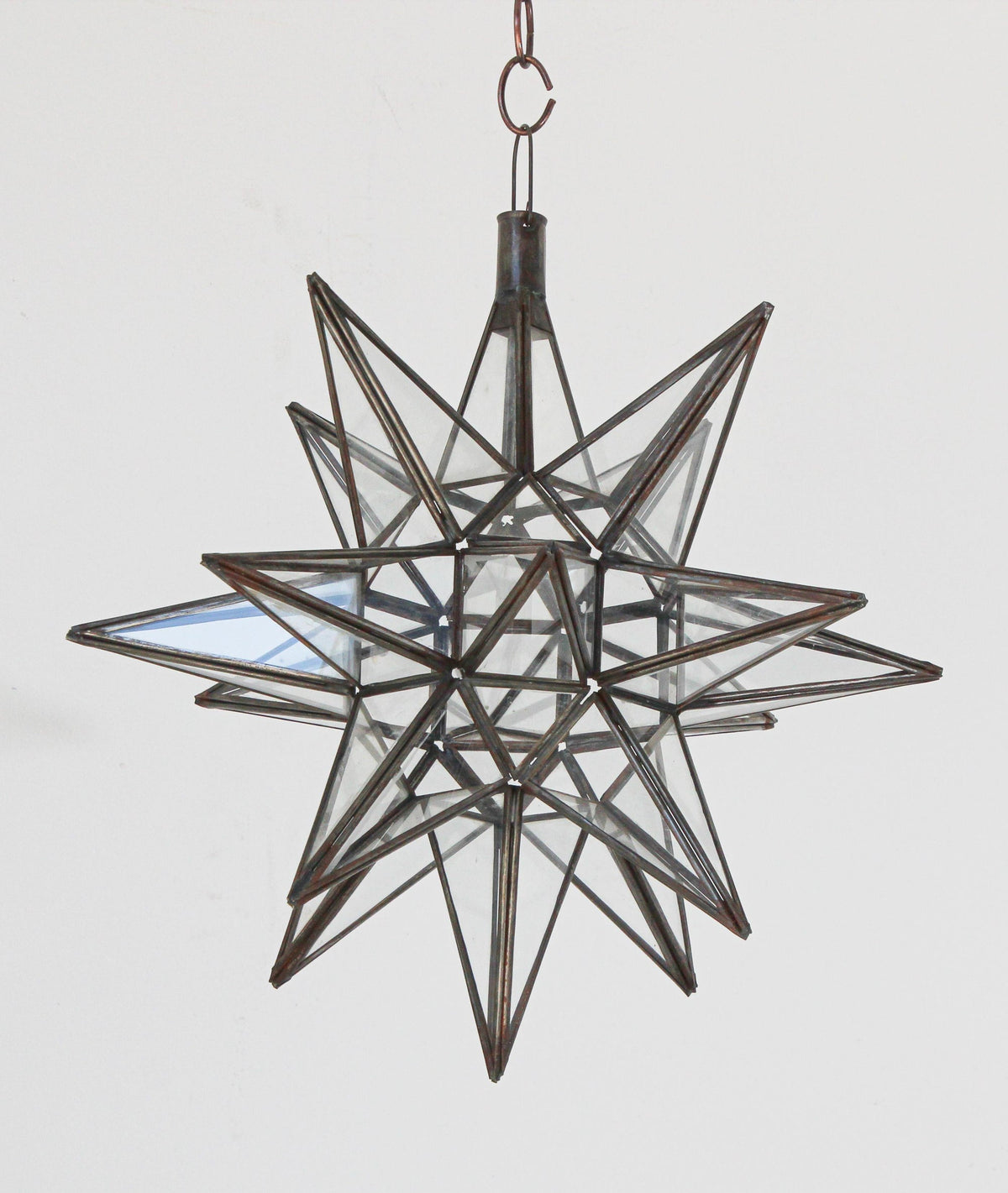 Moroccan Clear Glass and Metal Moravian Star Shape Lantern Pendant – view 3